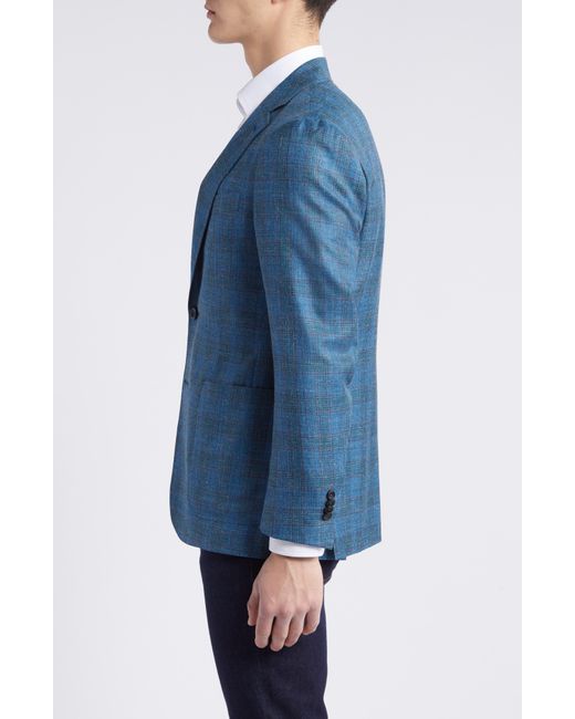 Canali Blue Kei Trim Fit Plaid Wool Blend Sport Coat for men