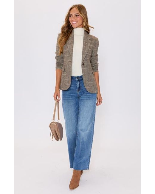 Vici Collection Natural Elodie Plaid One-Button Blazer