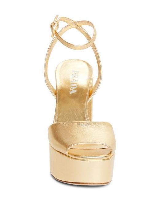 Prada Metallic Ankle Strap Platform Sandal