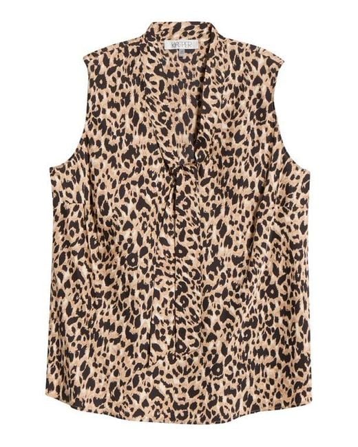 Kasper Multicolor Print Tie Neck Sleeveless Top