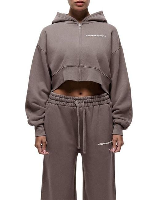 Good For Nothing Brown Vintage Taupe Crop Zip Hoodie