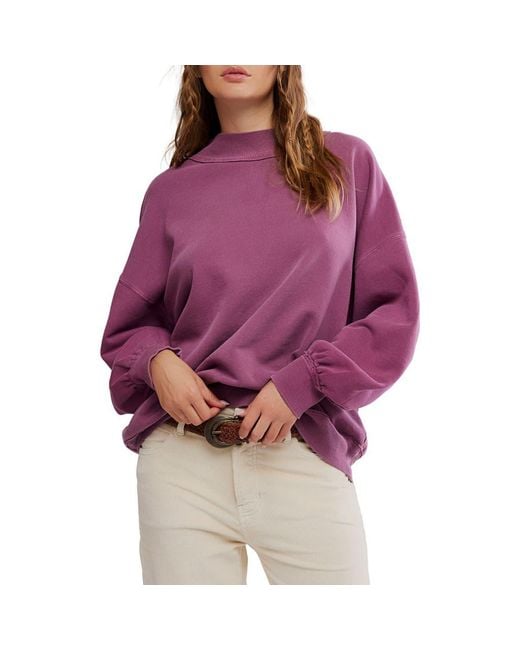 Free People Purple Palm Springs Mock Neck Cotton Fleece Sweatshirt
