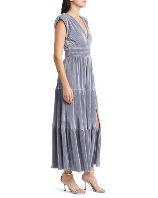 FLORET STUDIOS Blue Micropleat Sleeveless Tiered Midi Dress