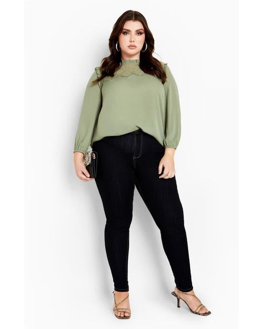 City Chic Green Katie Lace Yoke Top