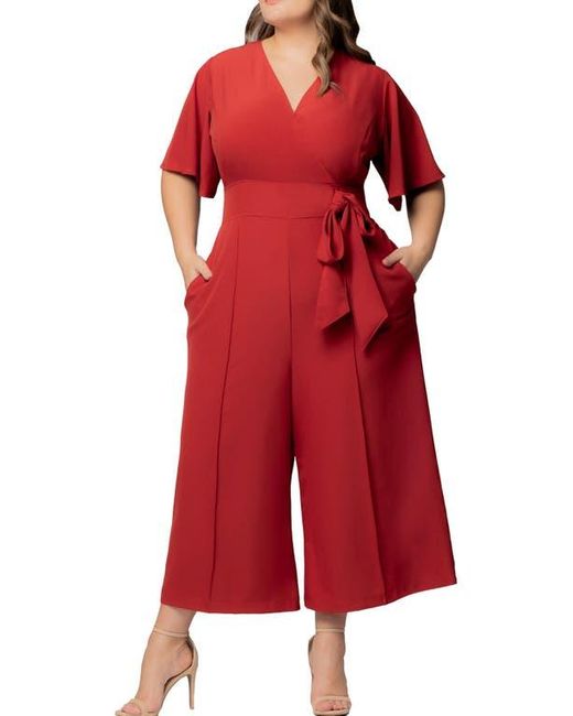 Kiyonna Red Evelyn Wide Leg Crop Jumpsuit