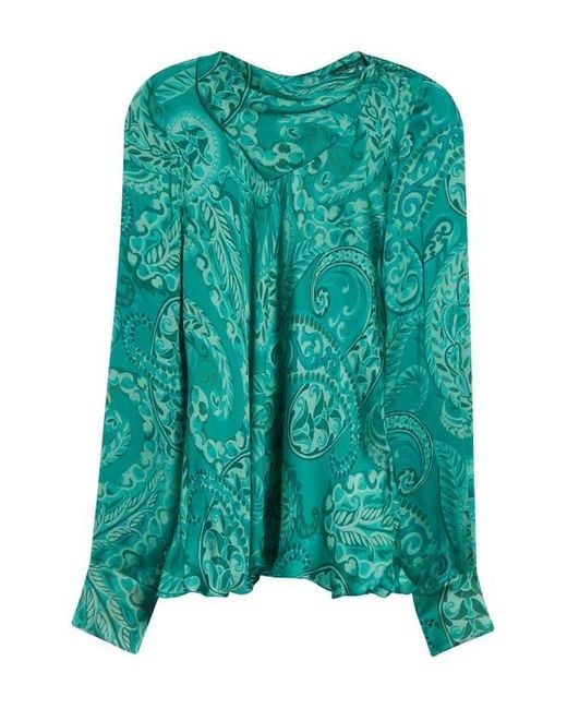 Etro Green Tapered Long Sleeve Silk Top