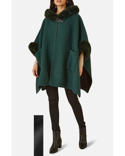 Yumi' Green Hooded Fur Cape Jacket