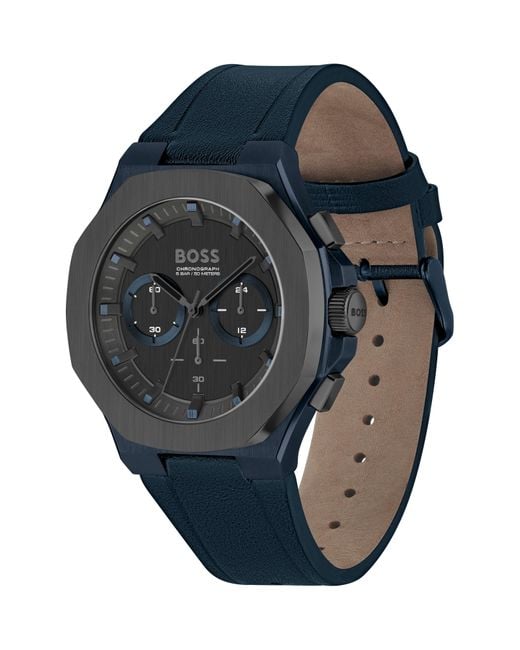BOSS by HUGO BOSS Taper Chronograph Leather Strap Watch in Black for