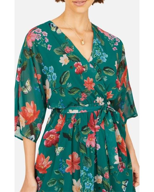 Yumi' Women's Green Floral Dip Hem Dress - benaras.co Yumi' Women's Green Floral Dip Hem Dress - benaras.co