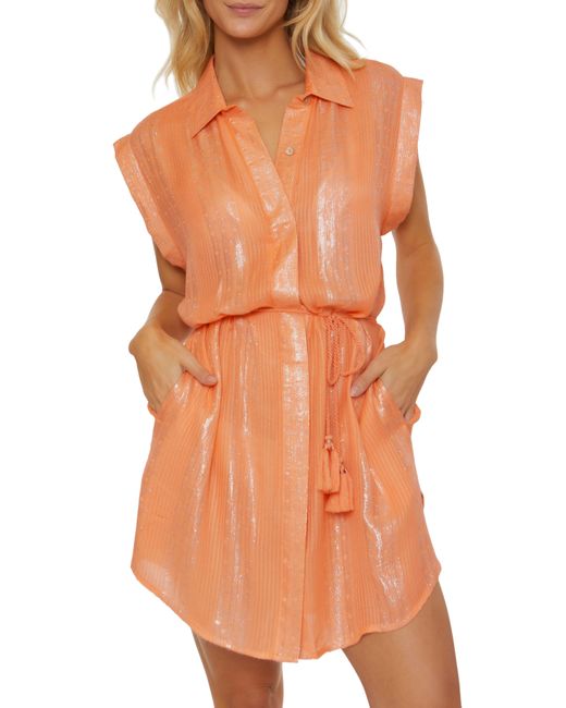 Isabella Rose Orange Villa Metallic Belted Cover-up Shirtdress