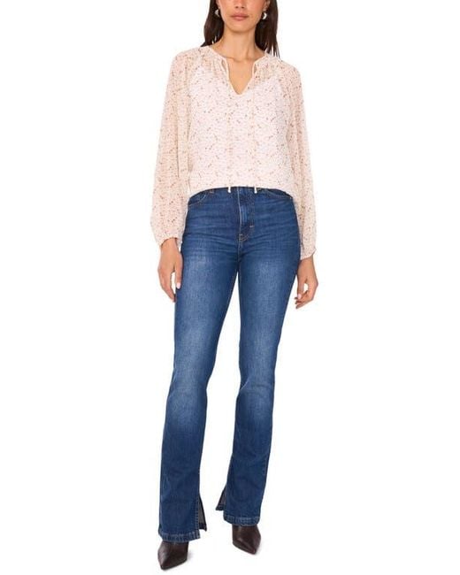 Vince Camuto Blue Abstract Print Long Sleeve Top