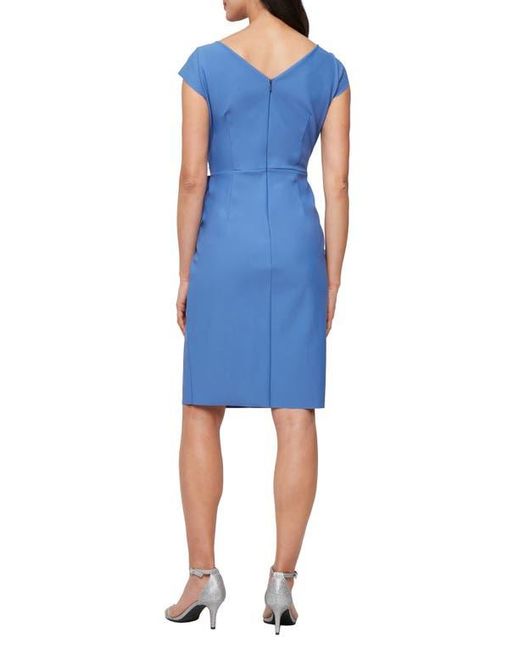 Alex Evenings Blue Compression Collection Ruffle Sheath Cocktail Dress