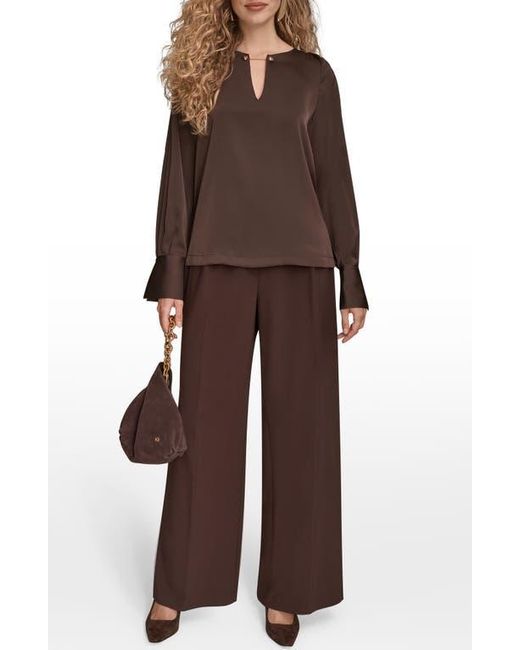 Donna Karan Brown Chain Detail Long Sleeve Top