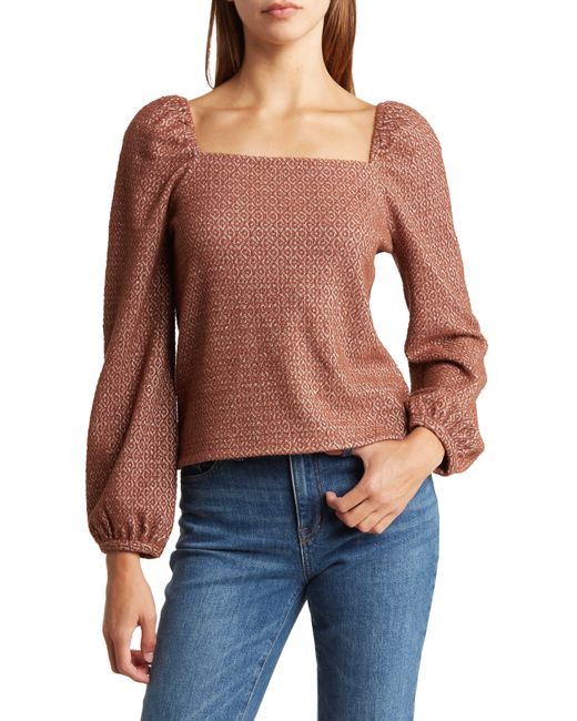 Madewell Blue Jacquard Puff Sleeve Button Front Crop Top