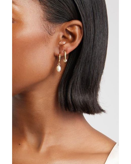 Nordstrom White Set Of 3 Assorted Freshwater Pearl Huggie Hoop Earrings