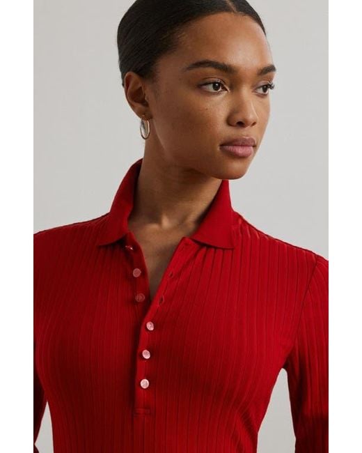 Ralph Lauren Red Three Quarter Sleeve Rib Polo