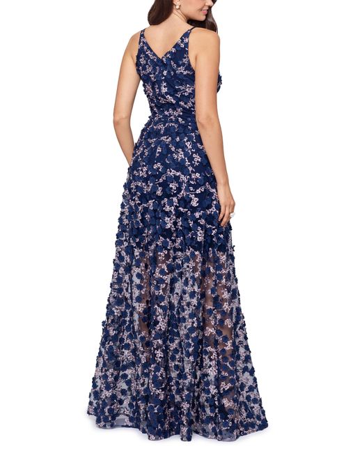 Xscape 3dfloral Embroidered Fit & Flare Gown in Blue Lyst