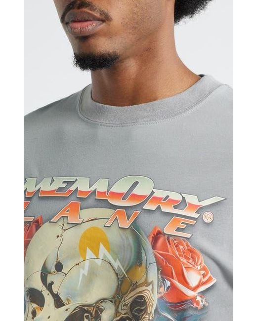 Memory Lane Gray Skull Roses Cotton Graphic T-Shirt for men