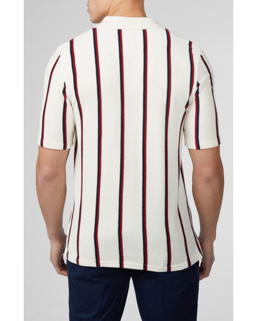 Ben Sherman White Stripe Terry Cloth Polo for men