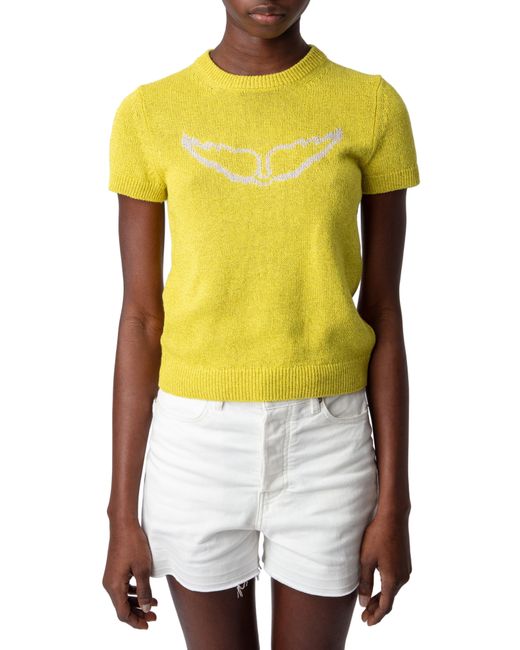 Zadig & Voltaire Yellow Sorly Li Wings Short Sleeve Sweater
