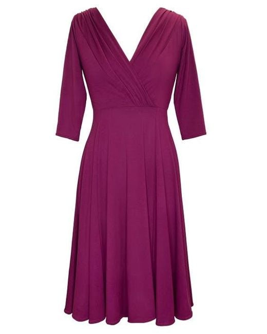 Alie Street London Purple Annie V-Neck 3/4 Sleeve Midi Dress