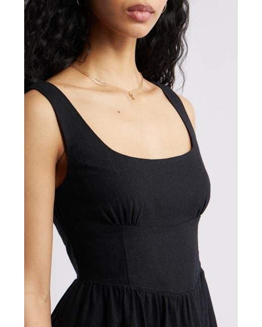 BP. Black Corset Fit & Flare Linen Blend Minidress