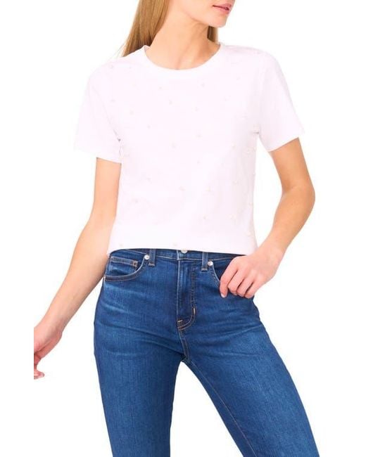 Cece Blue Pearly Beaded Top