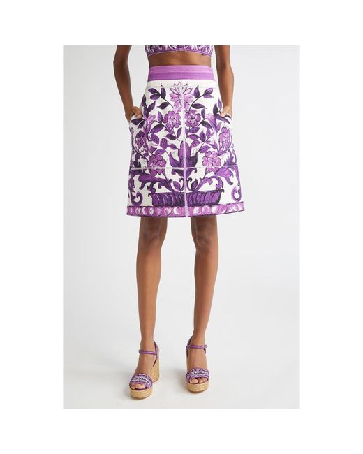 Dolce Gabbana Women's Purple Majolica Print A-Line Skirt