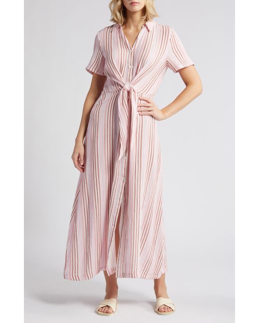 Caslon Pink Caslon(r) Stripe Cotton Gauze Shirtdress