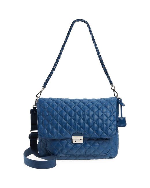 MZ Wallace Blue Large Crosby Lock Quilted Nylon Crossbody Bag