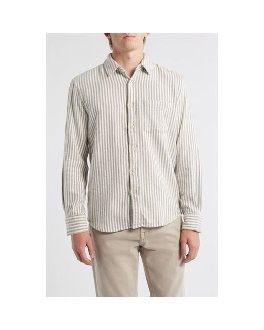 Alex Crane Gray Cloud Stripe Organic Cotton Flannel Button-Up Shirt for men