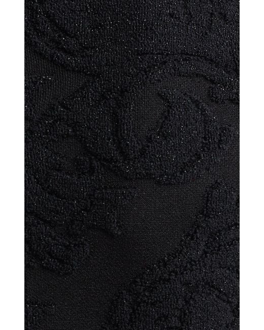 Balmain Black Baroque Long Sleeve Jacquard Knit Midi Dress
