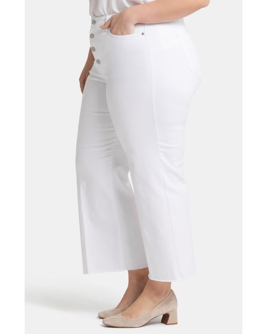 NYDJ White Teresa Exposed Button High Waist Ankle Wide Leg Jeans