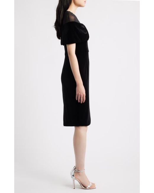 Vince Camuto Rhinestone & Illusion Lace Detail Velvet Cocktail Sheath Dress  in Black | Lyst