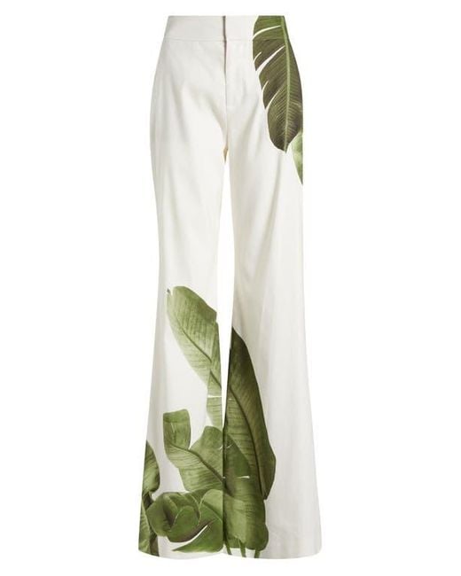 Alice + Olivia Green Dylan Placed Palm Leaf Print Wide Leg Linen Blend Pants