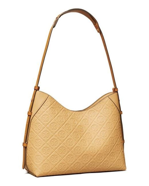 Tory Burch Brown T Monogram Pebble Leather Messenger Bag