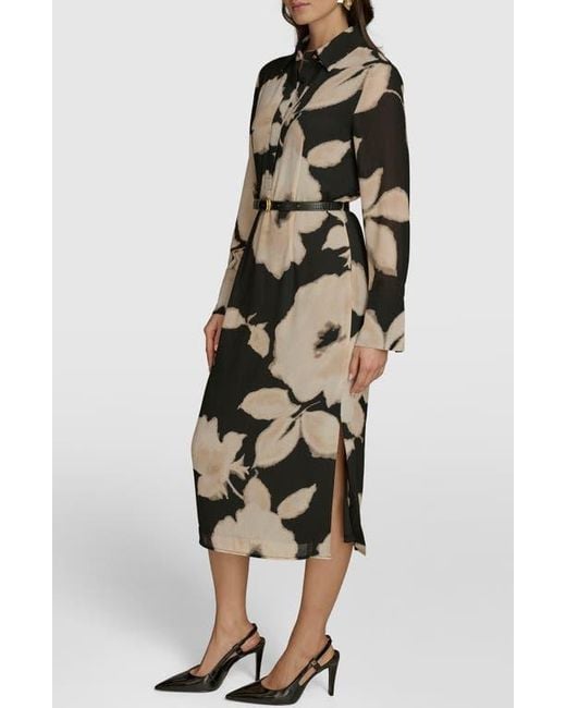 Donna Karan Multicolor Floral Print Long Sleeve Shirtdress