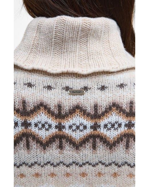 Barbour Gray Helen Fair Isle Wool Blend Turtleneck Tunic Sweater
