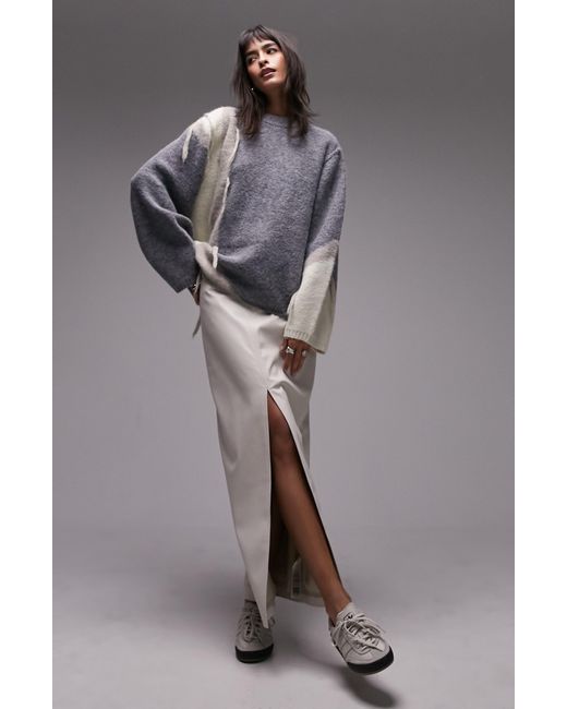 TOPSHOP Gray Tassel Colorblock Oversize Sweater