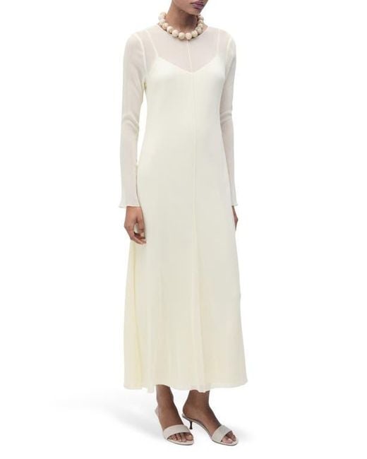 Mango Mesh Overlay Long Sleeve Maxi Dress in White | Lyst
