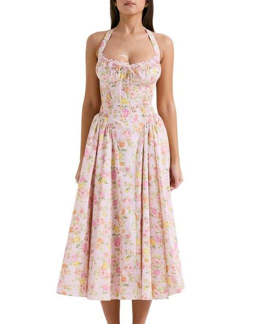 House Of Cb Pink Adabella Floral Pleated Halter Sundress