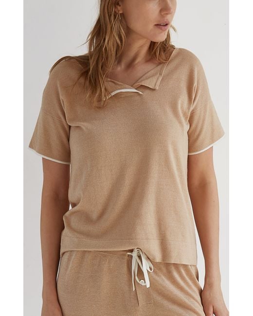 Oyun Brown Split Neck Tee