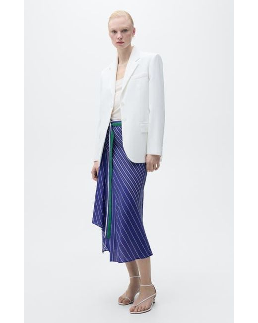 Mango Blue Stripe Belted Asymmetric Midi Skirt