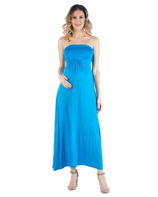 24seven Comfort Apparel Blue Maternity Sleeveless Empire Waist Maxi Dress