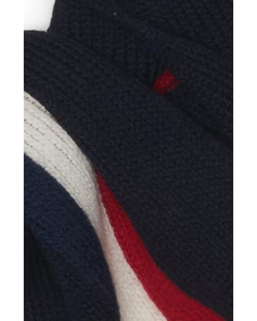 Moncler Blue Logo Patch Stripe Virgin Wool Fringe Scarf for men