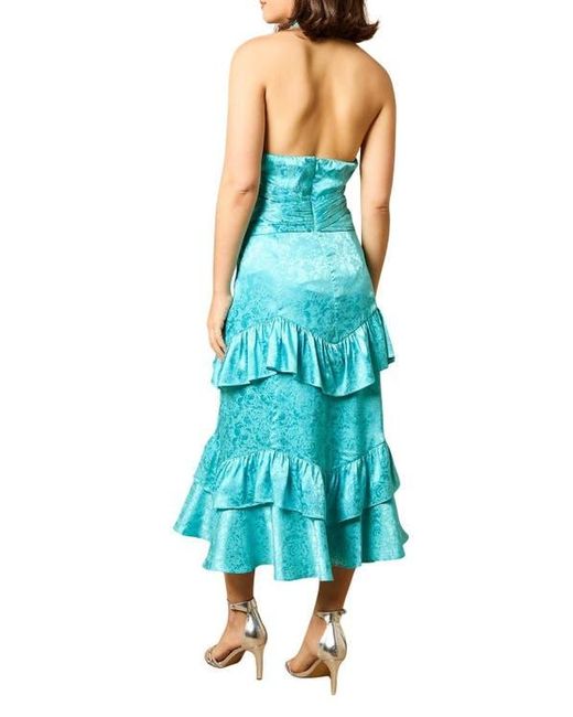 Oasis Blue Halterneck Satin Jacquard Midi Dress