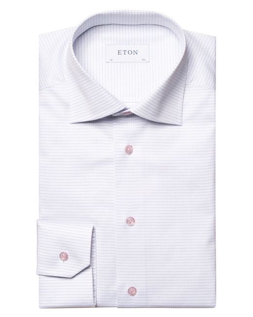 Eton of Sweden White Slim Fit Microcheck Organic Cotton Dress Shirt for men
