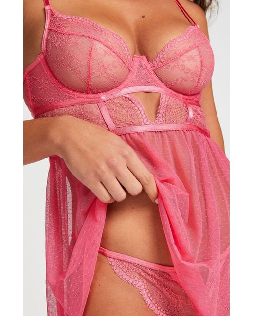 Romantic Sheer Underwire Cup Pink Babydoll Chemise