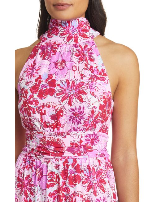 Lilly Pulitzer Red Lilly Pulitzer Wyota Floral High Neck Midi Dress
