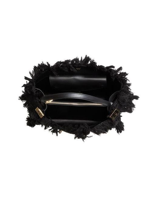 Ferragamo Black Medium Hug Fringed Top Handle Bag